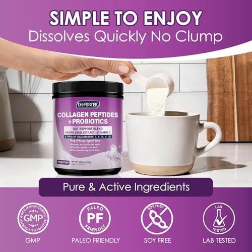 DRFOSTER Collagen Peptides Powder with Probiotics - Hydrolyzed Collagen Type I II III V X with Antioxidant Blend - Multi Collagen for Women Support Skin Hair Nail Joints & Gut, 35 Servings, Non-GMO - görsel 7