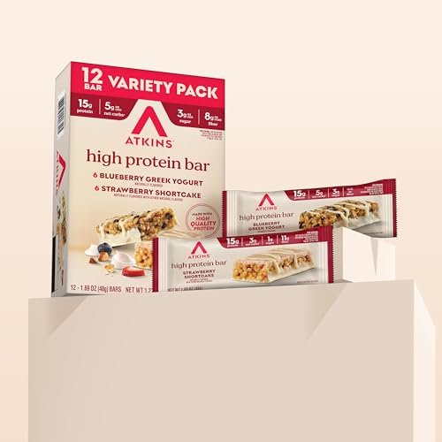 Atkins Blueberry Greek Yogurt & Strawberry Shortcake High Protein Bar, High Fiber, Keto Friendly, 12 Count (6 Bars Each Flavor) - görsel 3