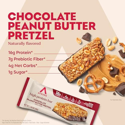 Atkins Chocolate Peanut Butter Pretzel High – Convenient & Portable: Individually wrapped bars are perfect for – Image 5