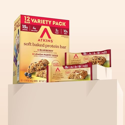 Atkins Soft Baked High Protein Bars, Lemon – Net weight per bar: 15g protein, 4g net carbs, 2g sugar, high fiber – Image 10