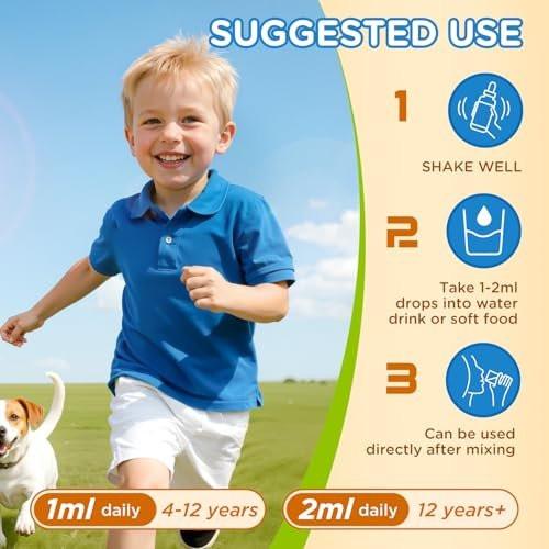 Vitamin D3 K2 Drops for Kids Liquid Supplement with Calcium, Omega 3, Zinc, Vitamin D3 K2 for Calcium Absorption Healthy Bones, Brain Development & Immune System, Non-GMO, Vegan, Orange Flavor 2 Fl Oz - görsel 10