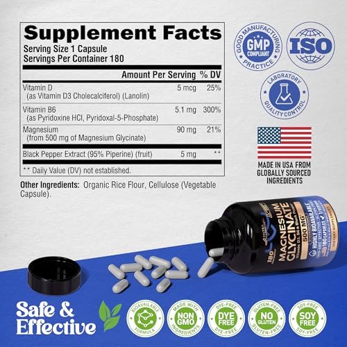 Magnesium Glycinate 500 mg - Chelated – High Absorption Chelated Form: Magnesium glycinate is chelated, meaning it – Image 1