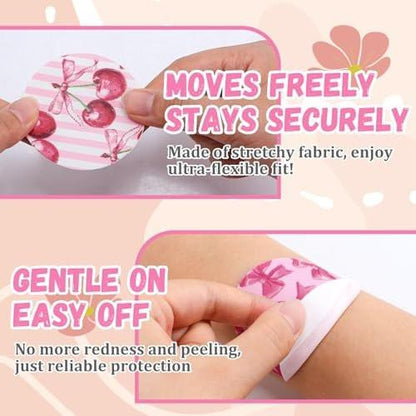 Geiserailie 30 PCS Adhesive Patch Compatible with Dexcom G7 Pre-Cut Flowers Pink Bow NO Glue in The Center Sensor Cover for Continuous Glucose Monitor Long Fixation Flexible Breathable