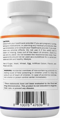 Vitamatic Ferrous Fumarate 325 mg + Vitamin C 100 mg (104 mg Elemental Iron) – High Potency Iron Supplement – Gentle on Stomach, 120 Coated Tablets, Made in USA - görsel 10