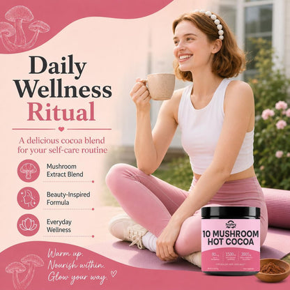 Suiyilary 10 Mushroom Hot Cocoa, 1500mg Collagen, 80mcg Biotin, Sugar Free Keto Cocoa Powder, for Healthy Hair, Skin and Nails, 15 Servings