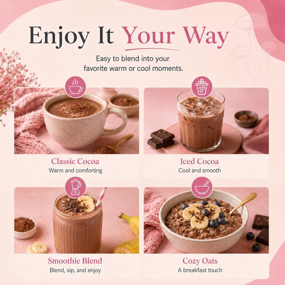 Suiyilary 10 Mushroom Hot Cocoa, 1500mg Collagen, 80mcg Biotin, Sugar Free Keto Cocoa Powder, for Healthy Hair, Skin and Nails, 15 Servings - görsel 15