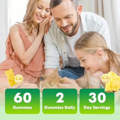 VCCHUYH Calcium Citrate Gummies 1200 mg, Sugar Free Calcium Gummies for Adults & Kids, Chewable Calcium Supplements for Women, Bone & Immune Support, Pineapple Flavor 60 Count