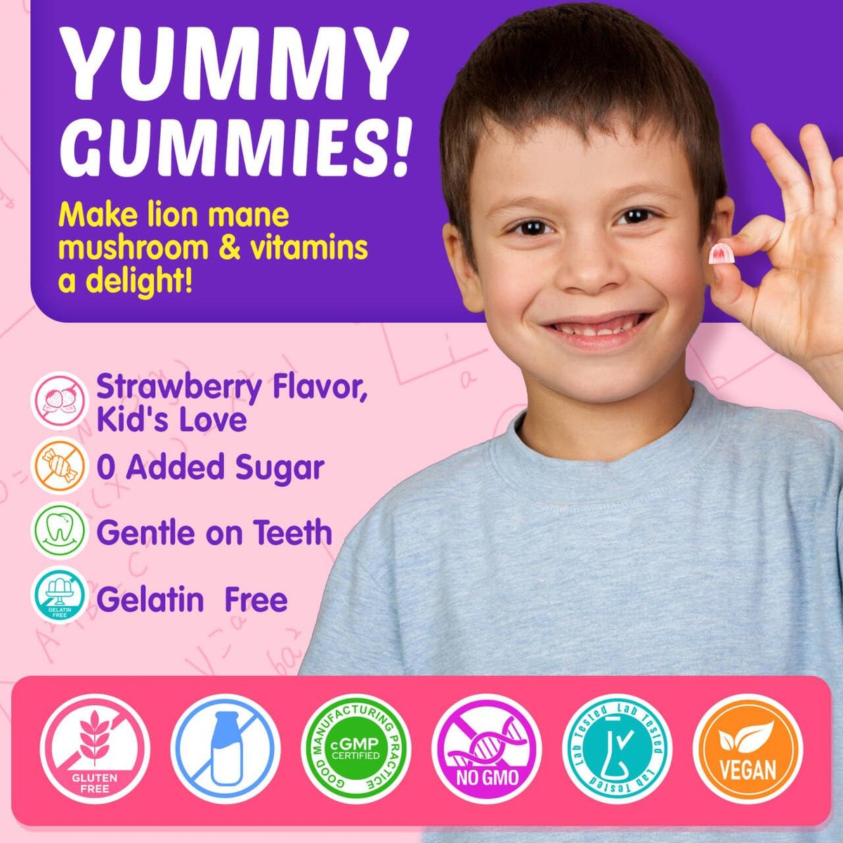 Kids Brain Gummies with Lion's Mane Mushroom, Methyl B6, B9, B12, Super Greens, Lutein, Brain Booster Supplement for Focus & Attention, Cognitive Function, Vision & Energy, Sugar Free, Vegan 60 Count - görsel 13