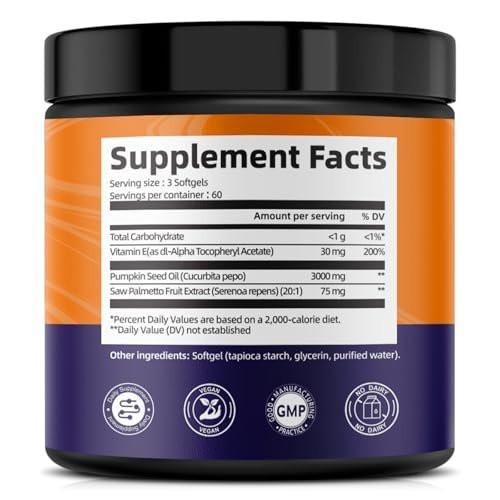 Femmetra Pumpkin Seed Oil Capsules with Saw Palmetto, High Concentrated Pumpkin Seed Oil Supplement for Hair Growth, Urinary, Bladder & Prostate Health, Cold Pressed, Vegan, Non-GMO, 180 Softgels - görsel 6