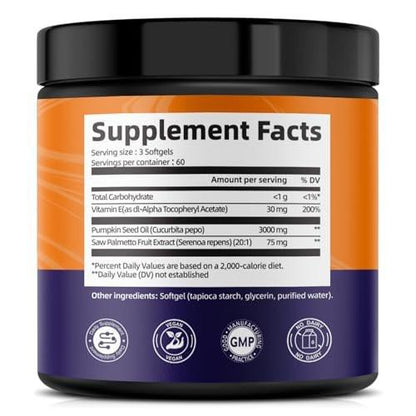 Femmetra Pumpkin Seed Oil Capsules with Saw Palmetto, High Concentrated Pumpkin Seed Oil Supplement for Hair Growth, Urinary, Bladder & Prostate Health, Cold Pressed, Vegan, Non-GMO, 180 Softgels
