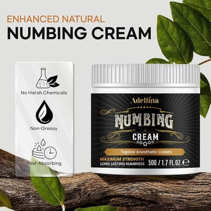 Adellina Numbing Cream Maximum Strength: Long Lasting Extra Relief with Arnica and Emu Oil (1.7 OZ)
