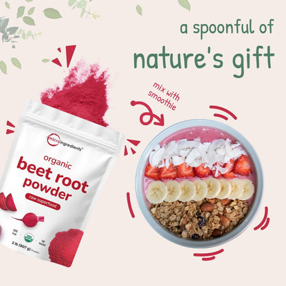 Micro Ingredients Organic Beet Root Powder, 2 Pounds | Nitric Oxide Supplement for Men & Women | Water Soluble, Highly Concentrated Raw Beet Supplement | Superfood Drink Mix | Non-GMO, Plant Based