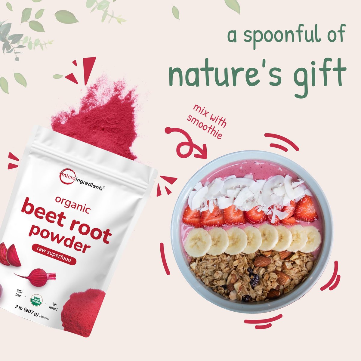 Micro Ingredients Organic Beet Root Powder, 2 Pounds | Nitric Oxide Supplement for Men & Women | Water Soluble, Highly Concentrated Raw Beet Supplement | Superfood Drink Mix | Non-GMO, Plant Based - görsel 6