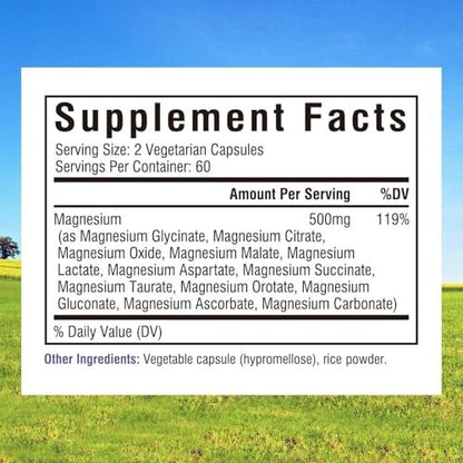 Innate Vitality 12-in-1 Magnesium Complex, 500 mg Elemental Mag, with Magnesium Glycinate Malate Taurate Aspartate & More, Non-GMO, for Nerves, Sleep, Heart, Energy, 120 Veg Caps