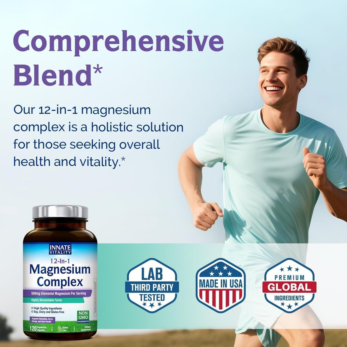 Innate Vitality 12-in-1 Magnesium Complex, 500 mg Elemental Mag, with Magnesium Glycinate Malate Taurate Aspartate & More, Non-GMO, for Nerves, Sleep, Heart, Energy, 120 Veg Caps - görsel 10