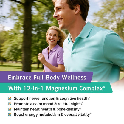 Innate Vitality 12-in-1 Magnesium Complex, 500 mg Elemental Mag, with Magnesium Glycinate Malate Taurate Aspartate & More, Non-GMO, for Nerves, Sleep, Heart, Energy, 120 Veg Caps