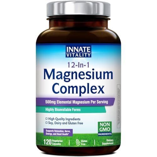 Innate Vitality 12-in-1 Magnesium Complex, 500 mg Elemental Mag, with Magnesium Glycinate Malate Taurate Aspartate & More, Non-GMO, for Nerves, Sleep, Heart, Energy, 120 Veg Caps - görsel 1