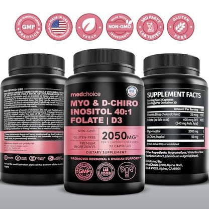 Myo-Inositol 40:1 for Women – Inositol Supplement with Myo & D-Chiro Inositol, Folate & Vitamin D3 – Vegan Capsules for Daily Routine & Hormone Support – Flo Ovarian Support Capsules – (90 Count)