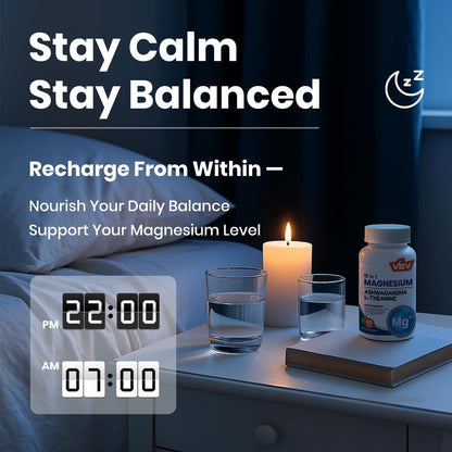 VEV Deep Calm 15 in 1 Magnesium Glycinate & Citrate Complex Capsules, Cortisol Supplements for Women – Easy to take Formula with Ashwagandha & L-Theanine, 60 Vegan Capsules