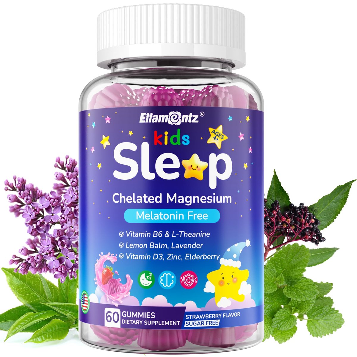 Kids Sleep Gummies, NO Melatonin Sleep Aid Gummies w/ Magnesium Glycinate, Magnesium Malate, L-Theanine, Lavender, B6, Zinc, D3K2 for Restful Sleep, Relax Brain & Muscle, Immune Support, Non-GMO 1Pack - görsel 15
