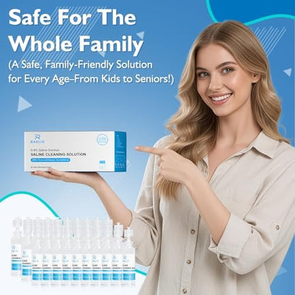 RAELIS Saline Solution, 300ml /10.56 FL OZ Normal Solution for Multiple Household Uses, 5ml Each, 60 per Box