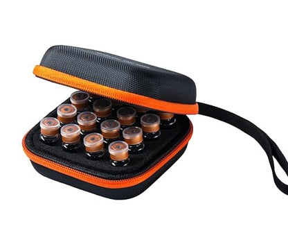 Moyite 16 Slots Small Peptide Case for Fridge, Fits 1ml to 3ml Vials Storage, with Hand Strap and Logo, Black and Orange Zipper, Pack of 1 (Case Only)