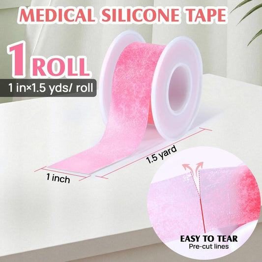 Silicone Medical Tape - 1 in × 1.5 yds (1 Roll) Waterproof Tape for Sensitive Skin Wound Care, Latex-Free, Painless Removal, Reusable for Gauze Pads and First Aid