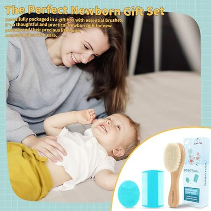 DEBETOOL Cradle Cap Brush and Comb Set with Baby Hair Brush - 3-Piece Wooden Baby Brush Kit for Newborns and Infants