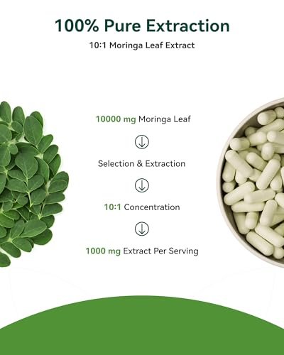 Inner Brightness Moringa Capsules 1000mg Per Serving – 10:1 Moringa Leaf Extract Green Superfood for Energy & Immune Support – Vegan, Non-GMO, 60 Count, Made in USA - görsel 2
