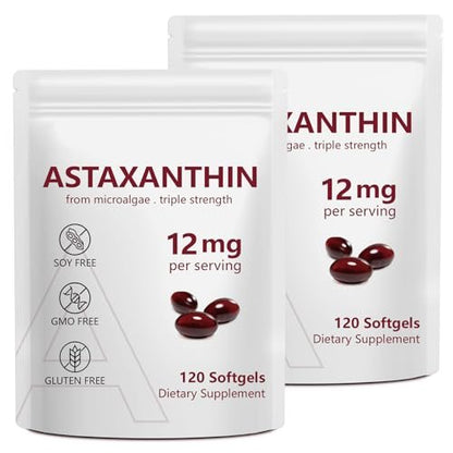 2 Pack Astaxanthin 12mg, Premium Astaxanthin Antioxidant Supplements with Antioxidant Activity, Supports Eye, Immune, Skin Health, Internal Circulation