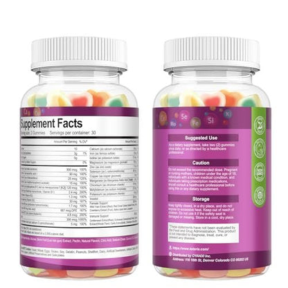 Totaria Sugar Free Multivitamin Gummies for Women 14+ w/Iron, Inositol, Folate, Biotin, Womens Daily Multivitamin Gummy w/Vitamin A, C, B, D3, K2, for Hair, Skin, Energy, Immune, Mixed Flavors