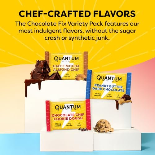Quantum Energy Square - Peanut Butter Dark Chocolate, Chocolate Chip Cookie Dough, Caffe Mocha Almond Chip - Variety 12-Pack - 4 Bars Each - görsel 5
