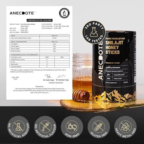 ANECDOTE Himalayan Shilajit Honey Sticks with Organic Honey & Saffron | Boosts Stamina | Supports Immunity | 75% Fulvic Acid, 85+ Trace Minerals | No Added Sugar | 30 Sticks - görsel 6