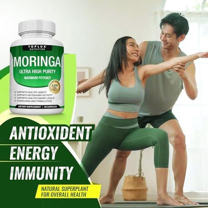Toplux Moringa Capsules 1200mg – Pure Moringa Powder High Potency Leaf Extract Green Superfood Rich in Antioxidant, for Energy & Immune Support, Vegan Non-GMO 90 Capsules