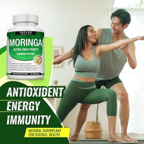 Toplux Moringa Capsules 1200mg – Pure Moringa Powder High Potency Leaf Extract Green Superfood Rich in Antioxidant, for Energy & Immune Support, Vegan Non-GMO 90 Capsules - görsel 1