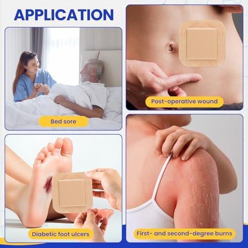 20 Pack Silicone Foam Dressing 4x4 with Adhesive Border, High Absorbency Silicone Bandages, Waterproof Foam Bandages for Wounds Care, Bed Sore, Diabetic Foot Ulcers - görsel 3