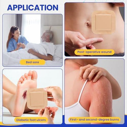 20 Pack Silicone Foam Dressing 4x4 with Adhesive Border, High Absorbency Silicone Bandages, Waterproof Foam Bandages for Wounds Care, Bed Sore, Diabetic Foot Ulcers