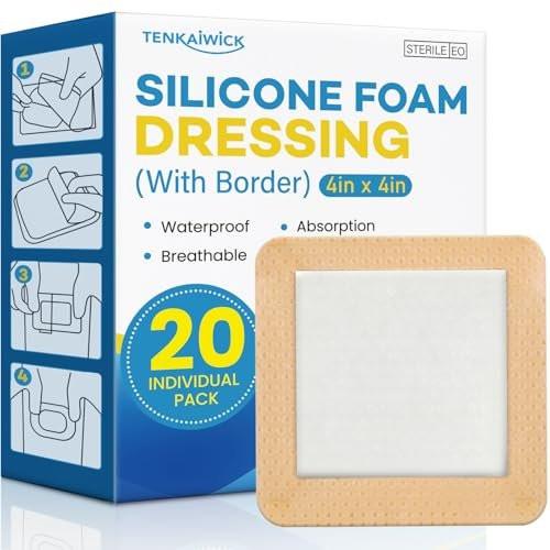 20 Pack Silicone Foam Dressing 4x4 with Adhesive Border, High Absorbency Silicone Bandages, Waterproof Foam Bandages for Wounds Care, Bed Sore, Diabetic Foot Ulcers - görsel 2