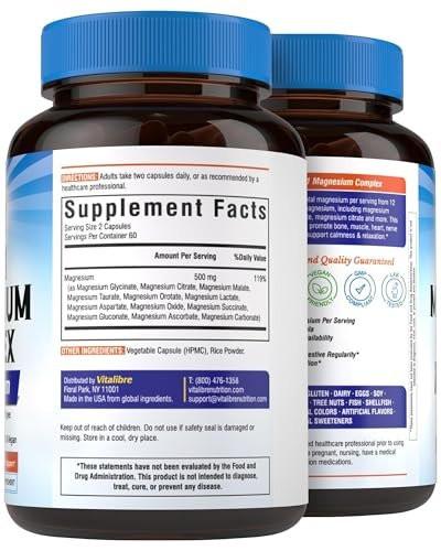 Vitalibre 12 in 1 Magnesium Complex Supplement 500mg | Max Absorption Chelated Magnesium Glycinate Citrate Malate & More for Bone, Nerve & Digestive Support | Non-GMO Vegan Capsules (120 Count) - görsel 9