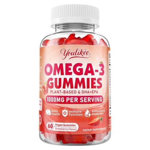 Vegan Omega-3 Gummies 1000mg, Omega 3 Fish Oil Alternative for Adults, Plant Based DHA 460mg & EPA 230mg w/Vitamin A, C, E - Supports Immune Function, Sugar Free, Strawberry Flavor, 60 Count - görsel 10