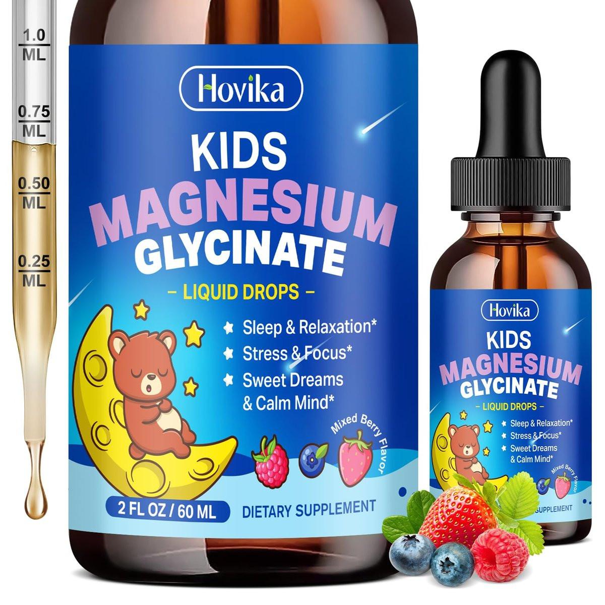 Magnesium Glycinate for Kids - Magnesium Glycinate Liquid Drops with L-Theanine Omega-3, Vitamin B6, D3, Zinc - Support Sleep, Relaxation, Calm & Focus - 2 Fl Oz, Mixed Berry Flavor - görsel 1