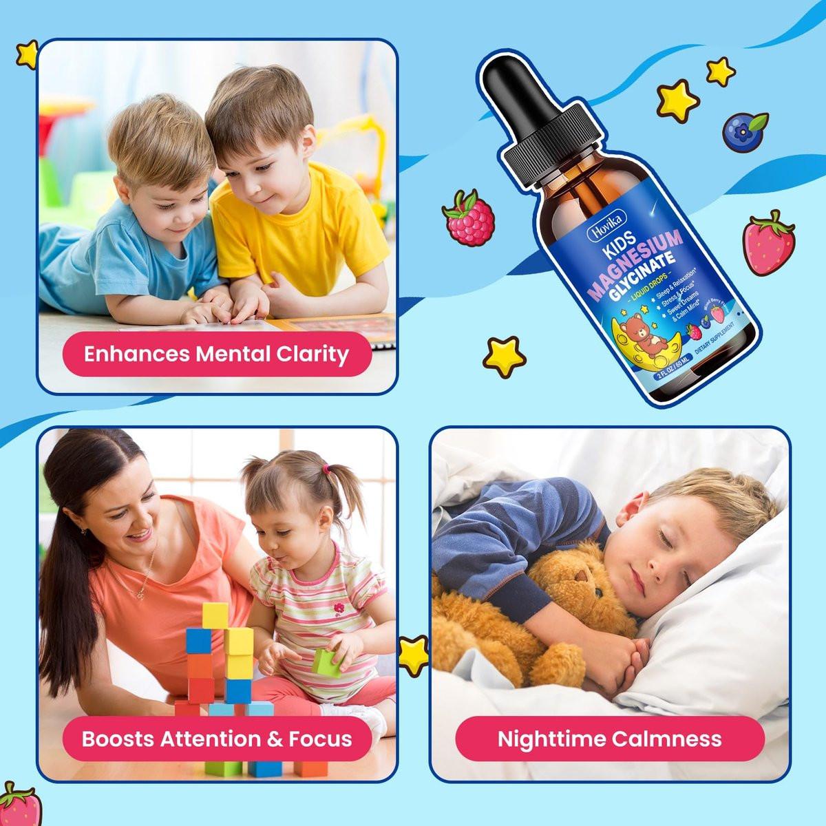 Magnesium Glycinate for Kids - Magnesium Glycinate Liquid Drops with L-Theanine Omega-3, Vitamin B6, D3, Zinc - Support Sleep, Relaxation, Calm & Focus - 2 Fl Oz, Mixed Berry Flavor - görsel 7