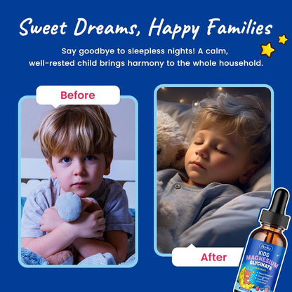 Magnesium Glycinate for Kids - Magnesium Glycinate Liquid Drops with L-Theanine Omega-3, Vitamin B6, D3, Zinc - Support Sleep, Relaxation, Calm & Focus - 2 Fl Oz, Mixed Berry Flavor