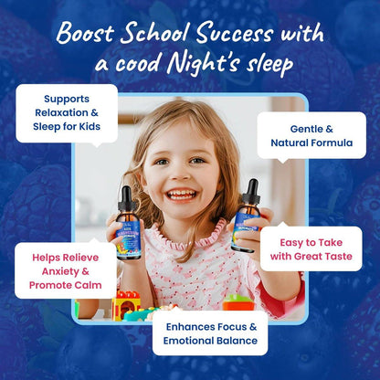 Magnesium Glycinate for Kids - Magnesium Glycinate Liquid Drops with L-Theanine Omega-3, Vitamin B6, D3, Zinc - Support Sleep, Relaxation, Calm & Focus - 2 Fl Oz, Mixed Berry Flavor