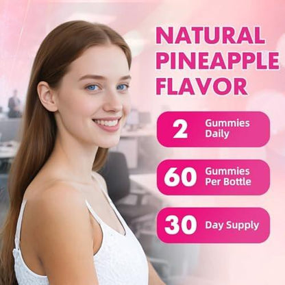 Saajoor Women Probiotic Slippery Elm Gummies - Supports pH Balance, Digestive & Immune Health, Natural Pineapple Flavor, 60 Count