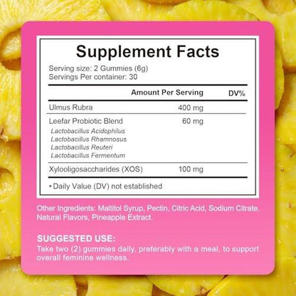 Rulviou Women's Probiotic Gummies for Vaginal Health - pH Balance & Immune Support Supplement, Pineapple Flavor, 60 Count | Feminine Care Vitamins for Women