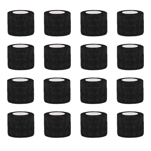 Clooflar 16 Pack Self Adhesive Bandage Wrap, 1" X 5 Yards Black Elastic Cohesive Bandage for Sports, Wrist Ankle, Vet Wrap, Grip Tape