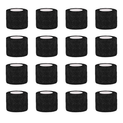 Clooflar 16 Pack Self Adhesive Bandage Wrap, 1" X 5 Yards Black Elastic Cohesive Bandage for Sports, Wrist Ankle, Vet Wrap, Grip Tape