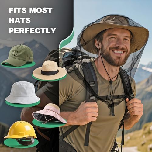 Pmxary 2 Pack Premium Mosquito Head Nets with Drawstring, Breathable Ultra Large Bug Net for Head, Mosquito Net Hat for Men and Women, Universal Fit for Hats, Essential for Outdoor Activities Black - görsel 9