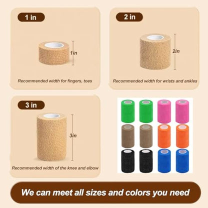 Clooflar 12 Pack Self Adhesive Bandage Wrap, 3" X 5 Yards Black Elastic Cohesive Bandage for Sports, Wrist, Ankle, Vet Wrap, Grip Tape
